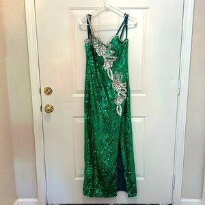 Green and Silver Sequin Formal Gown | Vintage EUC | Size 4